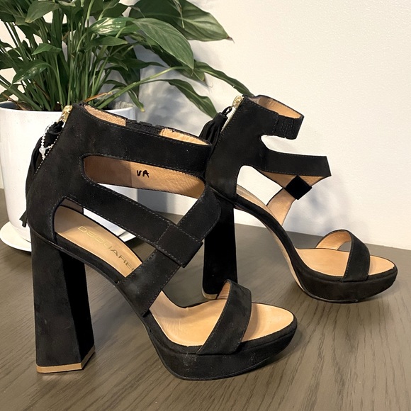 💕 DSQUARED2 Open Toe Black Suede Pump Chunky High Heel Italy Women’s 38 / 7 NIB - Picture 2 of 10